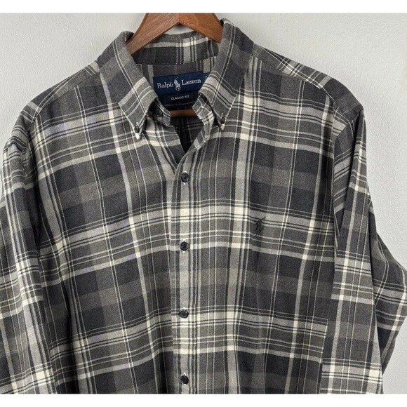 Ralph Lauren Men Large long Sleeve Shirt Flannel Brown Plaid Classic Fit Pony - Picture 1 of 9